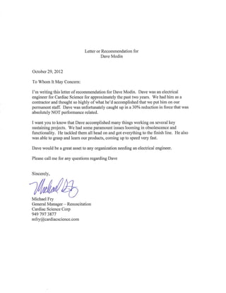 Mike Fry Letter Of Recommendation