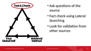 Southampton Solent University 18
A new approach to evaluating information sources
• Ask questions of the
source
• Fact check using Lateral
Searching
• Look for validation from
other sources
 
