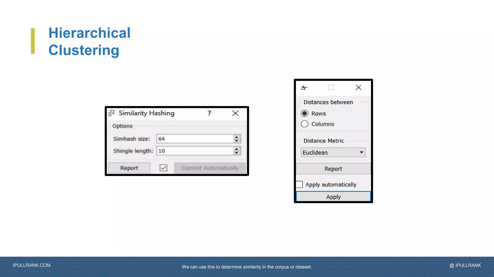 IPULLRANK.COM @ IPULLRANK
Hierarchical
Clustering
We can use this to determine similarity in the corpus or dataset.
 
