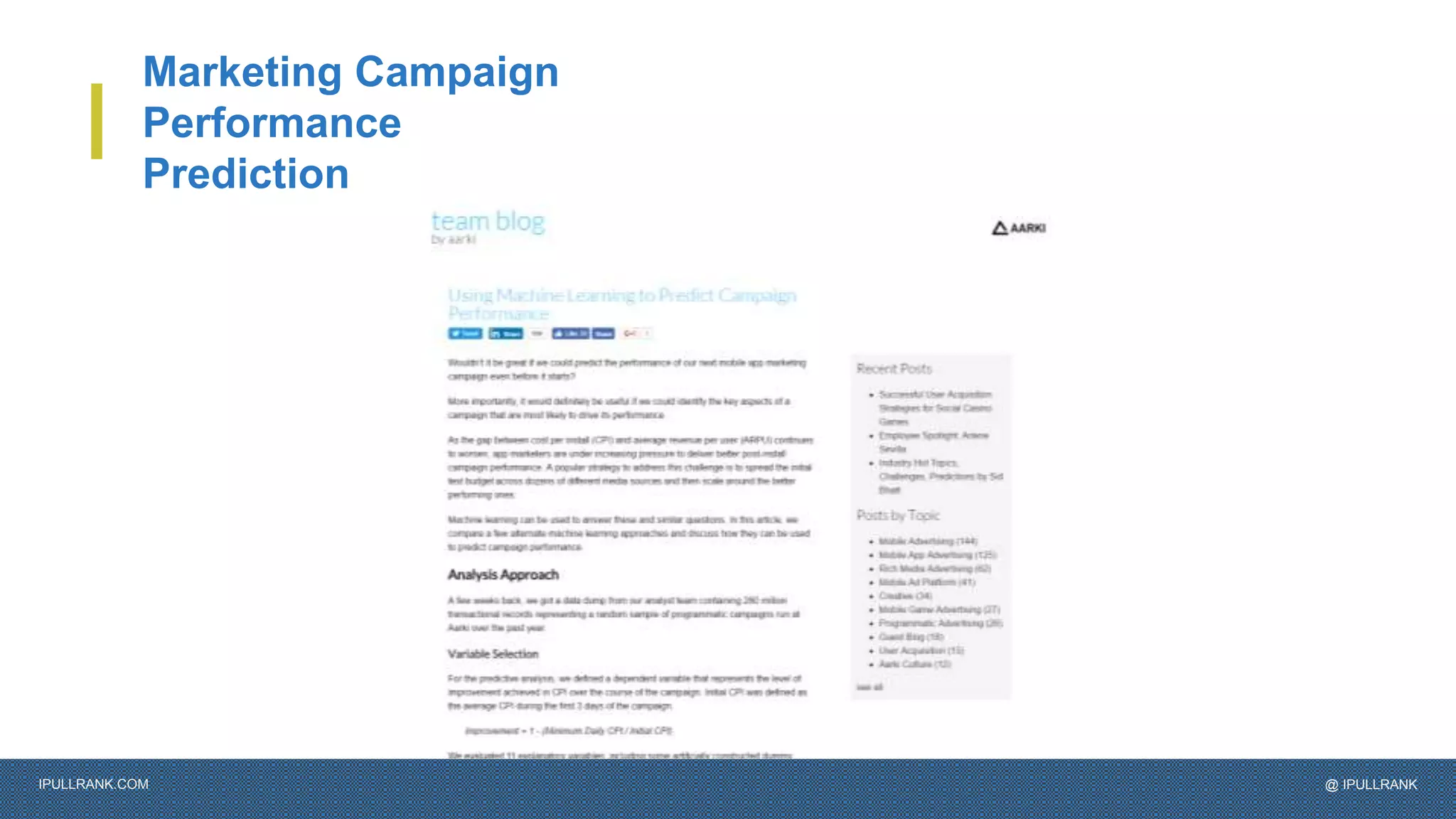 IPULLRANK.COM @ IPULLRANK
Marketing Campaign
Performance
Prediction
 