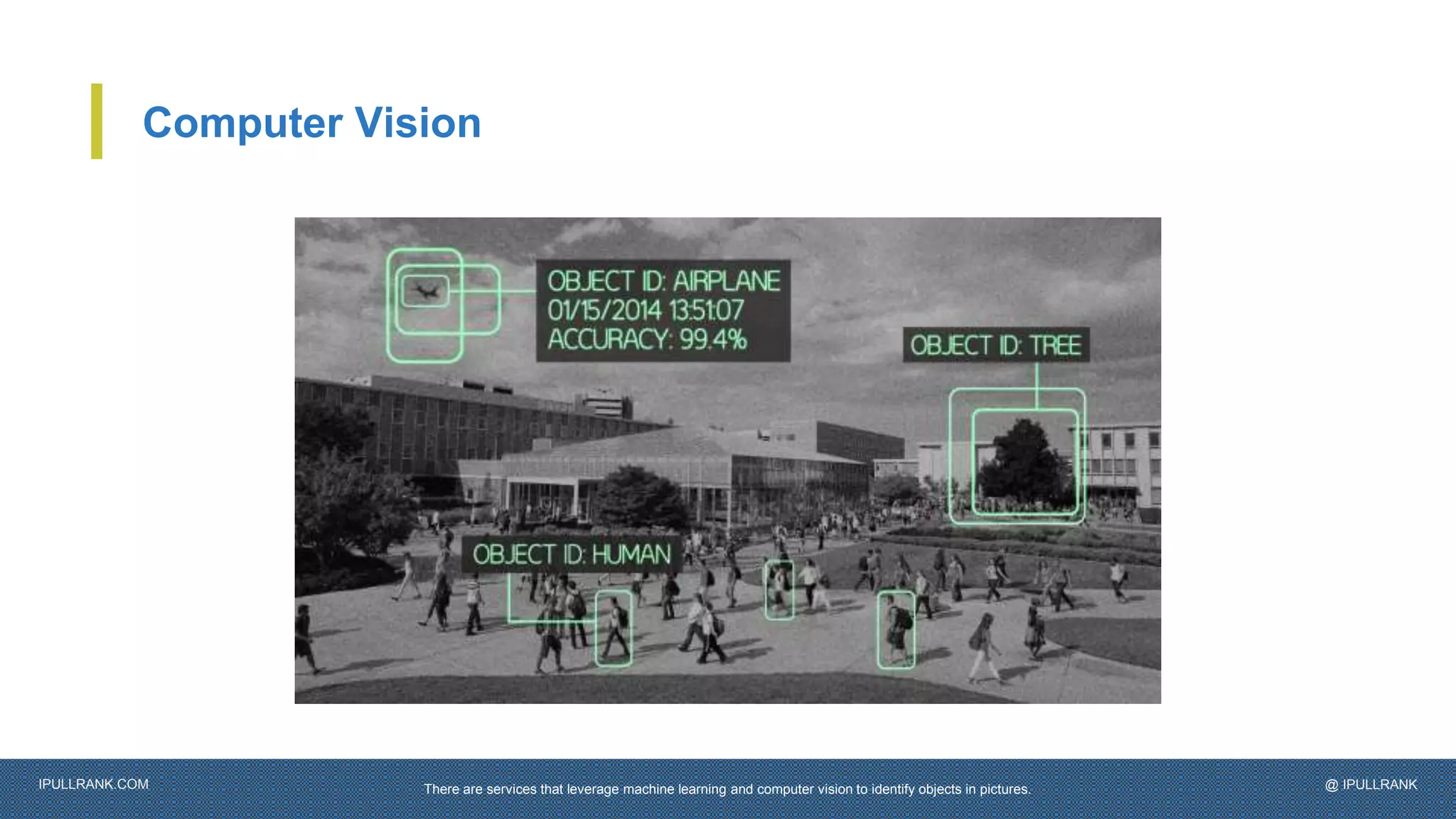 IPULLRANK.COM @ IPULLRANK
Computer Vision
There are services that leverage machine learning and computer vision to identify objects in pictures.
 