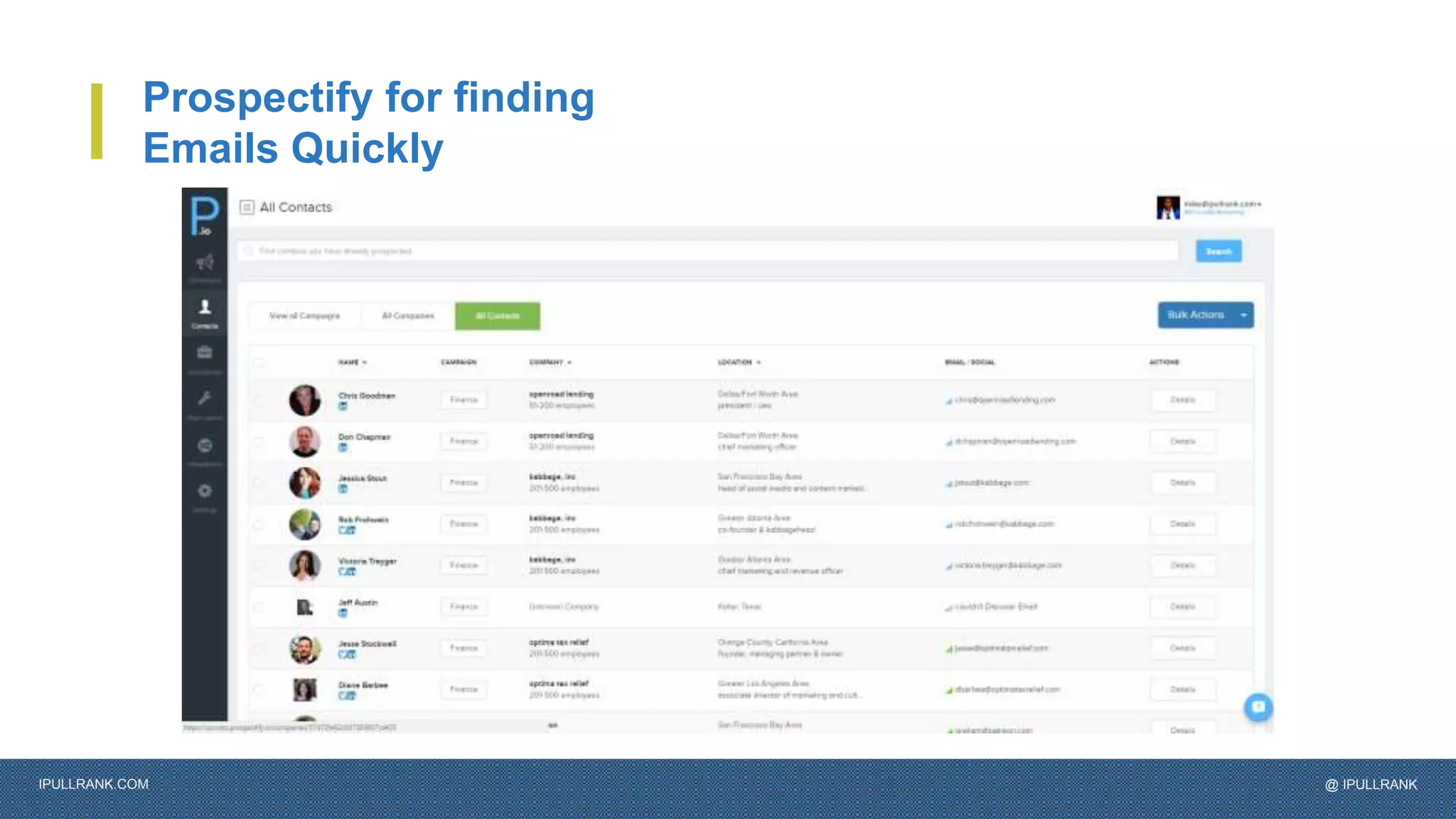 IPULLRANK.COM @ IPULLRANK
Prospectify for finding
Emails Quickly
 