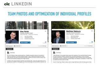 LINKEDIN
TEAM PHOTOS AND OPTIMIZATION OF INDIVIDUAL PROFILES
 