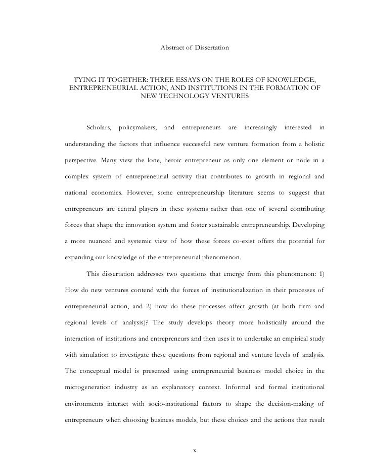 Business Essay Example This Page Left Blank Intentionally Ix Essay On Science And Society also Topics For An Essay Paper Tying It Together Three Essays On Knowledge Entrepreneurial Action Thesis Examples In Essays