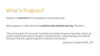 What is Progress?
Progress is movement from knowing less to knowing more.
Most progress is made where the conditions best ...