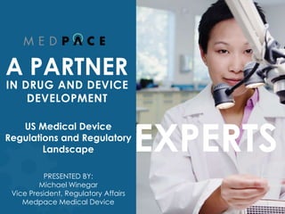 A PARTNER
IN DRUG AND DEVICE
    DEVELOPMENT



                                      EXPERTS
   US Medical Device
Regulations and Regulatory
        Landscape

          PRESENTED BY:
         Michael Winegar
 Vice President, Regulatory Affairs
    Medpace Medical Device
 