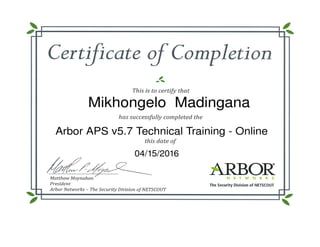 Mikhongelo Madingana Arbor aps v5.7 technical training certificate