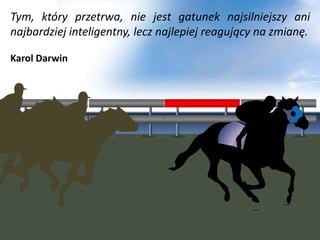 Puzzle 2x2
Tym, który przetrwa, nie jest gatunek najsilniejszy ani
Your own sub headline
najbardziej inteligentny, lecz najlepiej reagujący na zmianę.

Karol Darwin
 