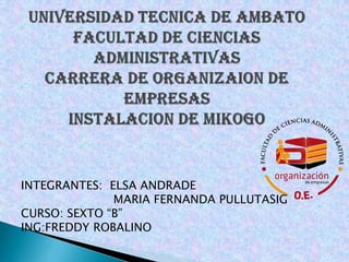 INTEGRANTES: ELSA ANDRADE
              MARIA FERNANDA PULLUTASIG
CURSO: SEXTO “B”
ING:FREDDY ROBALINO
 