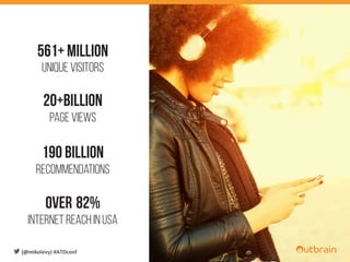  	
  	
  	
  
561+ Million
Unique visitors
20+billion
Page views
190 BILLION
Recommendations
OVER 82%
INTERNET REACH IN US...