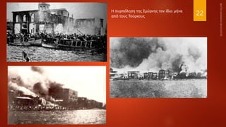 22
Η πυρπόληση της Σμύρνης τον ίδιο μήνα
από τους Τούρκους
 