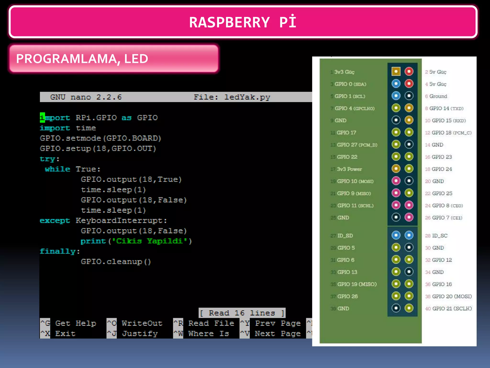 RASPBERRY Pİ
PROGRAMLAMA, LED
 