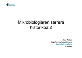 Mikrobiologiaren sarrera
      historikoa 2

                                 Juan Arbulu
                 http://www.arizmendipro.eu
                         juarbulu@gmail.com
                                    @jarbulu
 