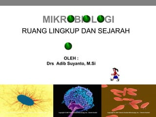 MIKROBIOLOGI
RUANG LINGKUP DAN SEJARAH


            OLEH :
     Drs Adib Suyanto, M.Si
 
