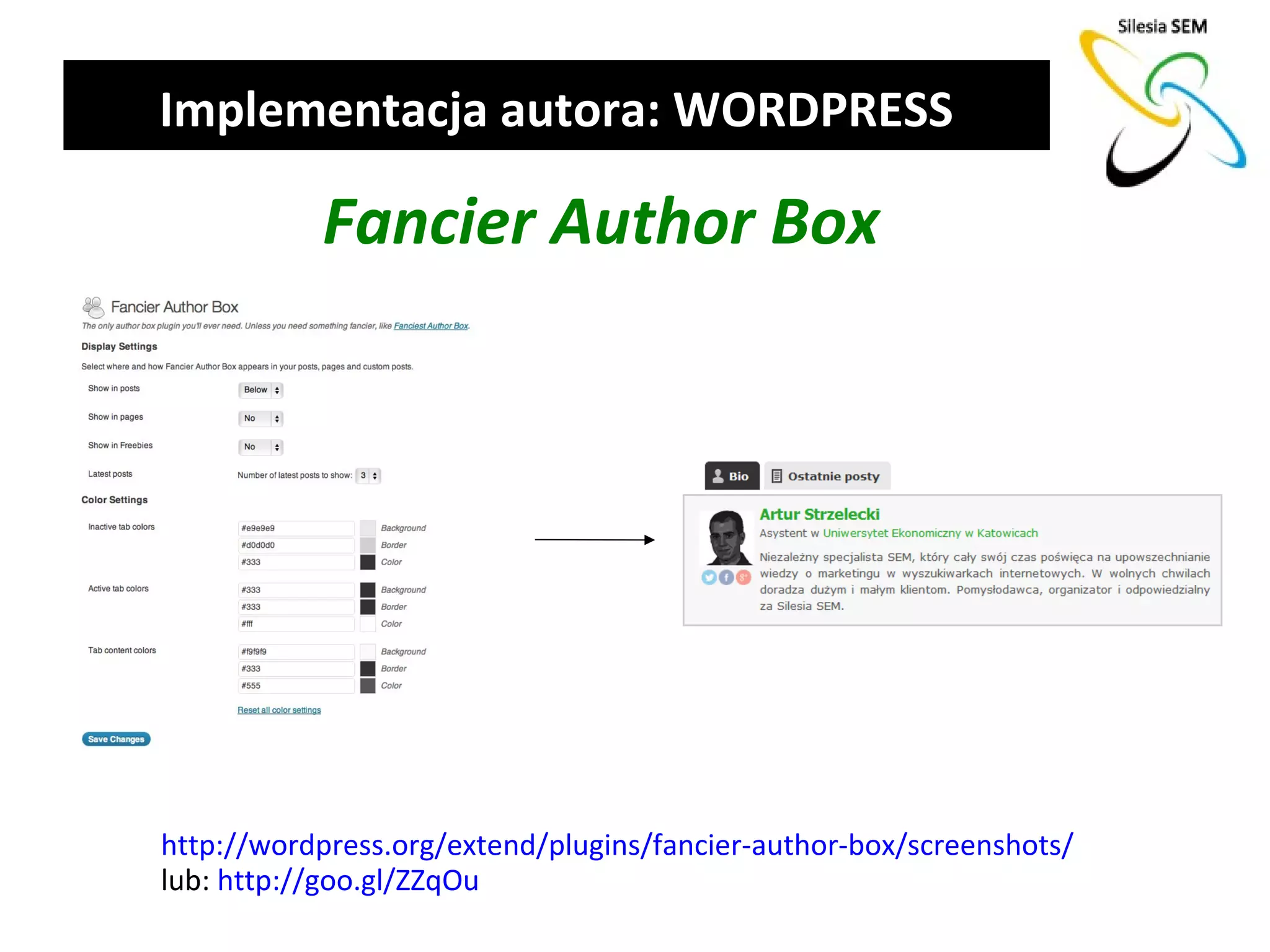 Implementacja autora: WORDPRESS

           Fancier Author Box




http://wordpress.org/extend/plugins/fancier-author-box/screenshots/
lub: http://goo.gl/ZZqOu
 
