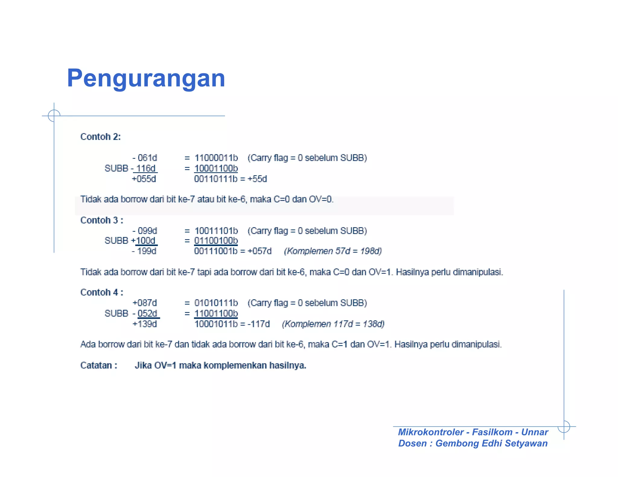 Pengurangan




              Mikrokontroler - Fasilkom - Unnar
              Dosen : Gembong Edhi Setyawan
 