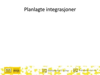 Planlagte integrasjoner
 