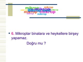 6.  Mikroplar binalara ve heykellere birşey yapamaz. Doğru mu ? 