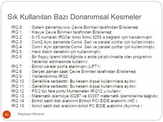 Sık Kullanılan Bazı Donanımsal Kesmeler
Bilgisayar Mimarisi40
 