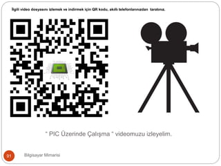 Bilgisayar Mimarisi91
“ PIC Üzerinde Çalışma “ videomuzu izleyelim.
İlgili video dosyasını izlemek ve indirmek için QR kodu, akıllı telefonlarınızdan taratınız.
 
