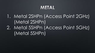 1. Metal 2SHPn (Access Point 2GHz)
(Metal 2SHPn)
2. Metal 5SHPn (Access Point 5GHz)
(Metal 5SHPn)

 