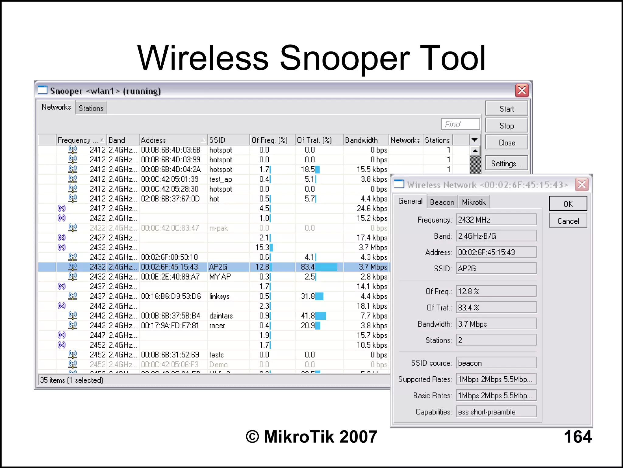 Wireless Snooper Tool




      © MikroTik 2007   164
 