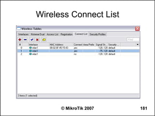Wireless Connect List




      © MikroTik 2007   181
 