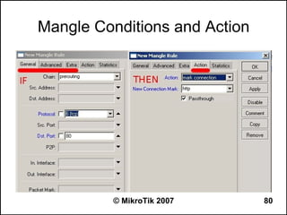 Mangle Conditions and Action




          © MikroTik 2007      80
 