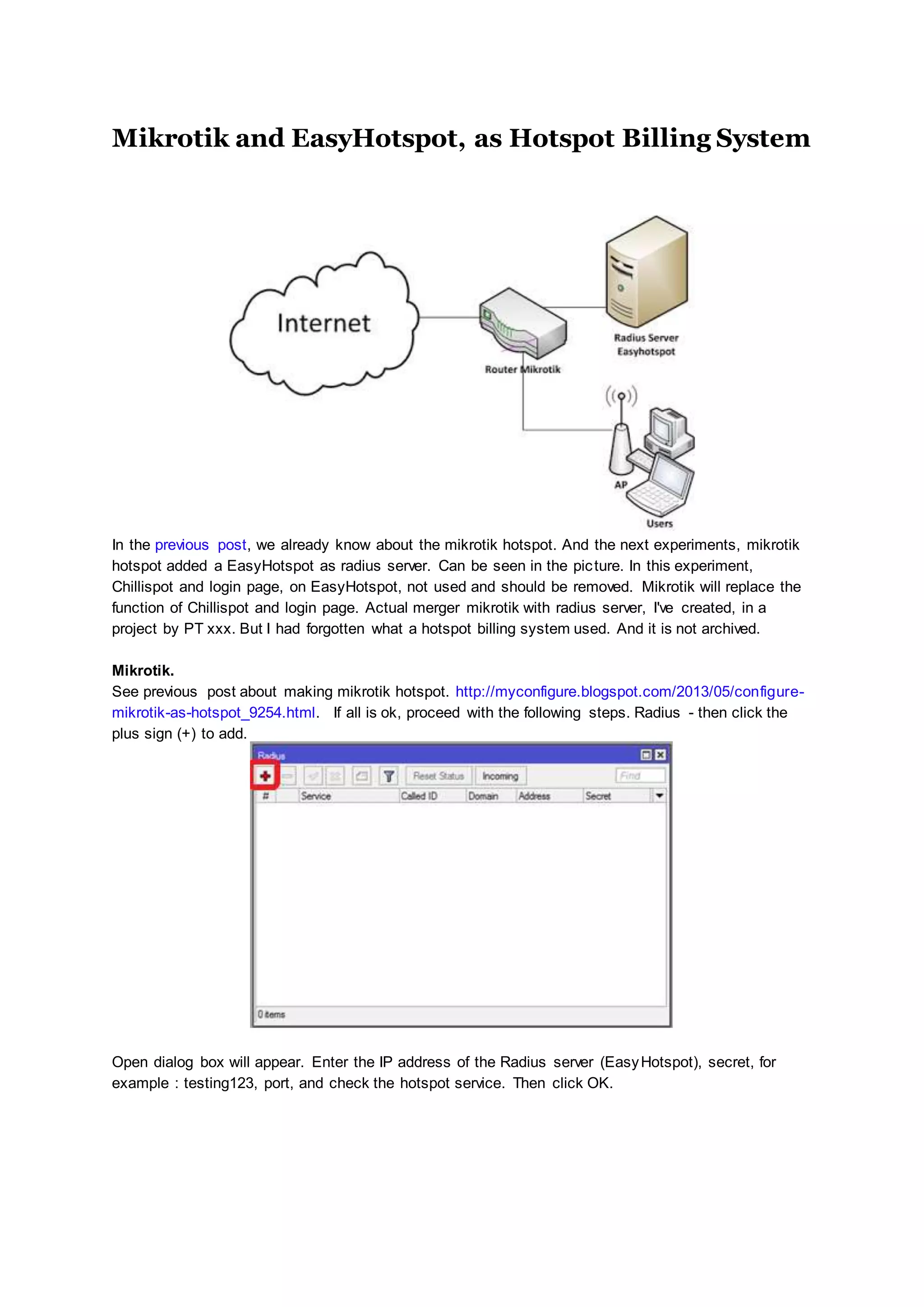 Mikrotik and easy hotspot, as hotspot billing system | DOCX