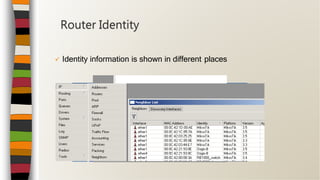  Identity information is shown in different places
Router Identity
 