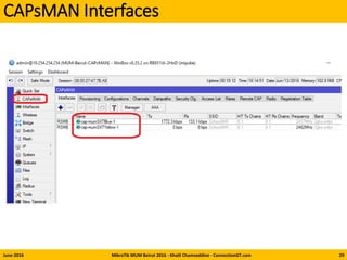 CAPsMAN Interfaces
June-2016 MikroTik MUM Beirut 2016 - Khalil Chamseddine - ConnectionGT.com 29
 