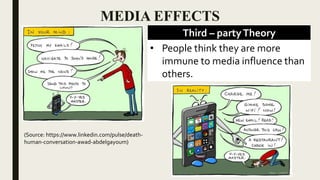 MEDIA EFFECTS
Third – partyTheory
• People think they are more
immune to media influence than
others.
(Source: https://www.linkedin.com/pulse/death-
human-conversation-awad-abdelgayoum)
 