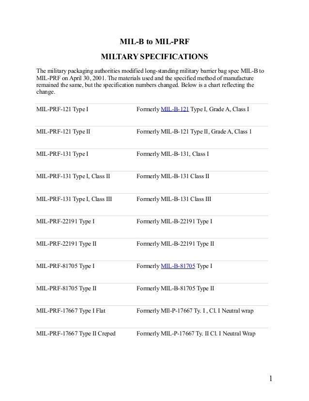 MILB to MILPRF (MILTARY SPECIFICATIONS)