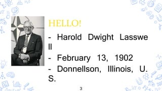 HELLO!
- Harold Dwight Lasswe
ll
- February 13, 1902
- Donnellson, Illinois, U.
S.
3
 