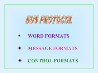 WORD FORMATS
MESSAGE FORMATS
CONTROL FORMATS
 