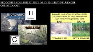 RECOGNIZE HOW THE SCIENCE OF CHEMISTRY INFLUENCES
COSMETOLOGY
 