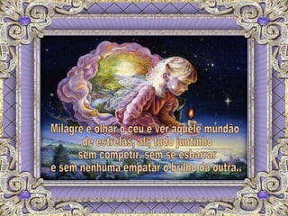 Milagre é olhar o céu e ver aquele mundão de estrelas, ali, tudo juntinho sem competir, sem se esbarrar e sem nenhuma empatar o brilho da outra... 