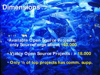 Dimensions <ul><li>Available Open Source Projects:   only SourceForge about  150.000 </li></ul><ul><li>Viable Open Source ...