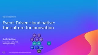 © 2023, Amazon Web Services, Inc. or its affiliates. All rights reserved.
© 2023, Amazon Web Services, Inc. or its affiliates. All rights reserved.
SPONSORED BY REPLY
Event-Driven cloud native:
the culture for innovation
Guido Nebiolo
Innovation with AWS
Manager @ Reply
 