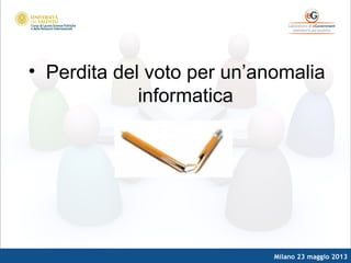 Milano 23 maggio 2013
• Perdita del voto per un’anomalia
informatica
 
