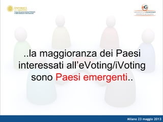 Milano 23 maggio 2013
..la maggioranza dei Paesi
interessati all’eVoting/iVoting
sono Paesi emergenti..
 