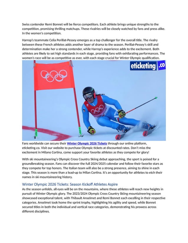 Milano Cortina 2026 Ski Mountaineering Season 20242025 Calendar, Italy