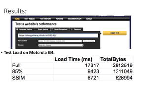 Results:
• Test Load on Motorola G4:
 
