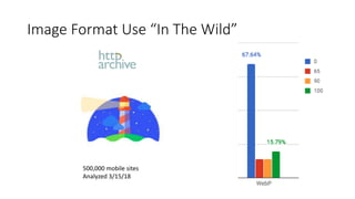 Image Format Use “In The Wild”
500,000 mobile sites
Analyzed 3/15/18
 