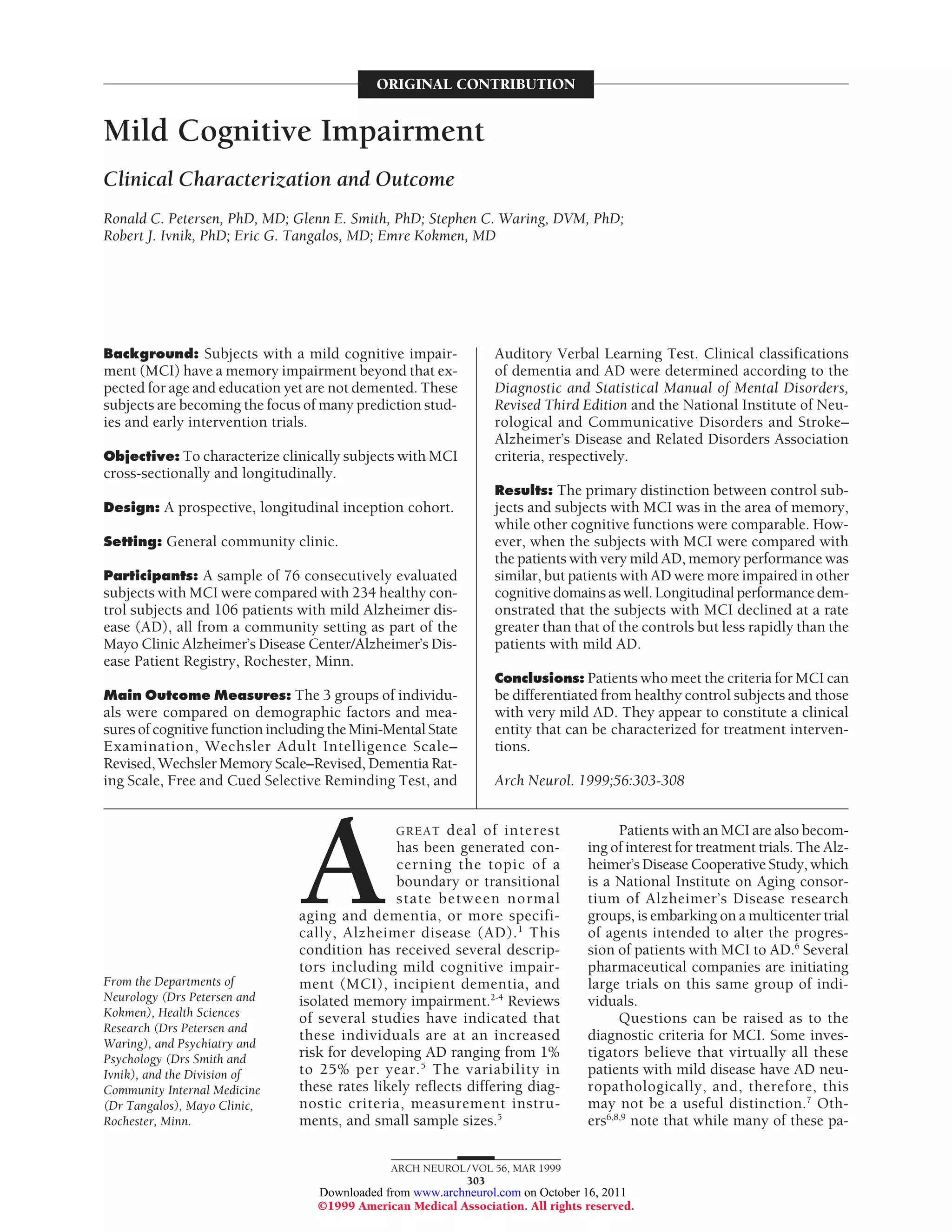 Mild cognitive impairment | PDF