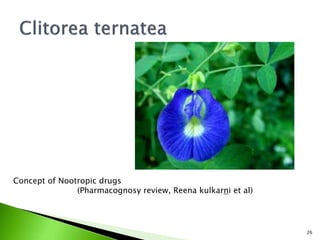 26
Concept of Nootropic drugs
(Pharmacognosy review, Reena kulkarni et al)
 