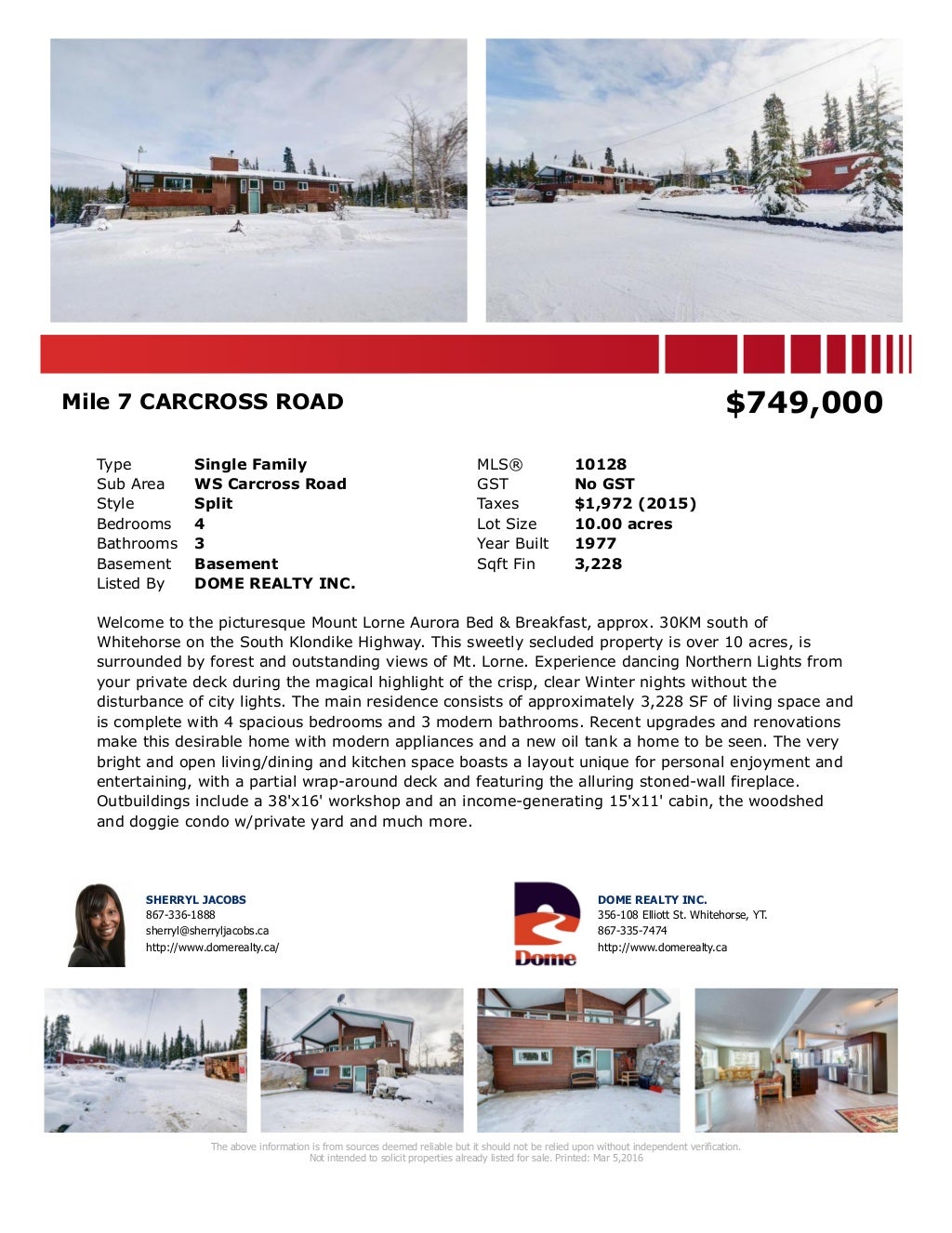 Mile 7 carcross rd whitehorse real estate dome realty inc