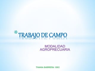 MODALIDAD
AGROPRECUARIA
THANIA BARRRERA 1002
*TRABAJO DE CAMPO
 