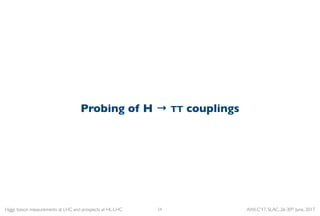 Higgs boson measurements at LHC and prospects at HL-LHC AWLC'17, SLAC, 26-30th June, 201724
Probing of H → ττ couplings
 