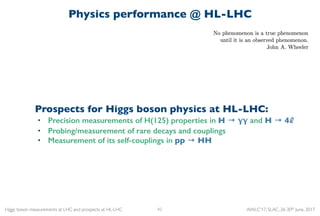 Higgs boson measurements at LHC and prospects at HL-LHC AWLC'17, SLAC, 26-30th June, 2017
Physics performance @ HL-LHC
42
...